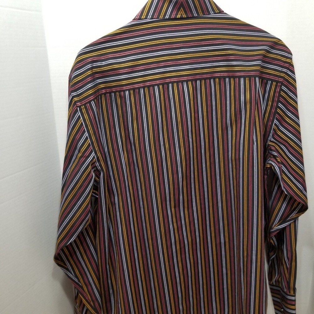 Men Dress Shirt Excalibur Black Size 44 Long Sleeve Button Up Striped - Picture 10 of 10